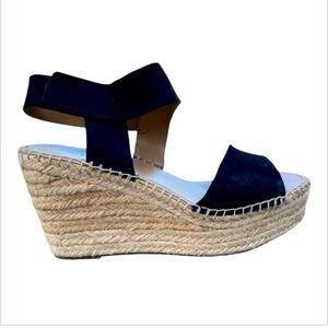 Franco Sarto Tulsa  Black Espadrille Wedge Sandals Women's Size 8.5 M‎ 4" Heel